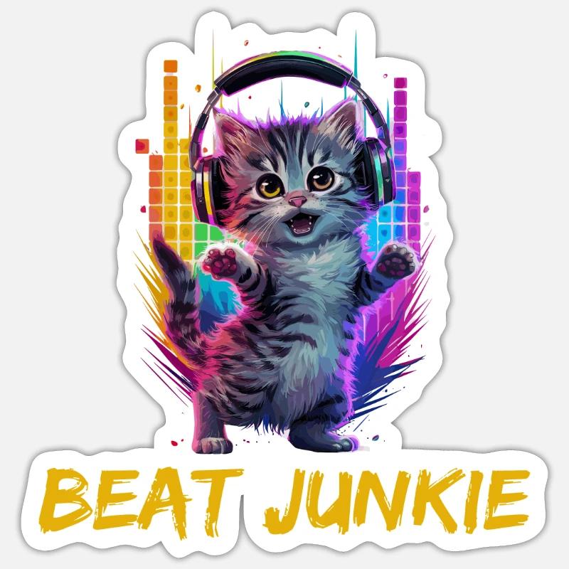 Niedliche Katze mit Kopfhörer - Sticker Größe S (10 x 10 cm) - Mattweiß