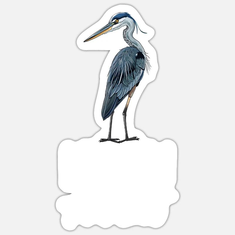Héron accro - Sticker taille S (10 x 10 cm) - blanc mat