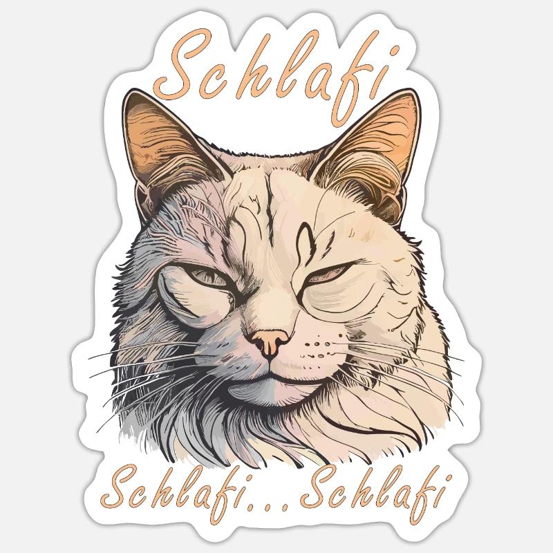 KATZE Schlafi...Schlafi - Sticker Größe S (10 x 10 cm) - Mattweiß