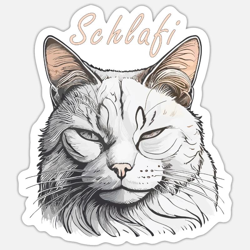 CAT Schlafi - Sticker taille S (10 x 10 cm) - blanc mat