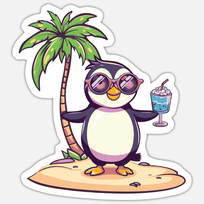 Penguin Summer Beach Comic - Sticker size S (10 x 10 cm) - white matte