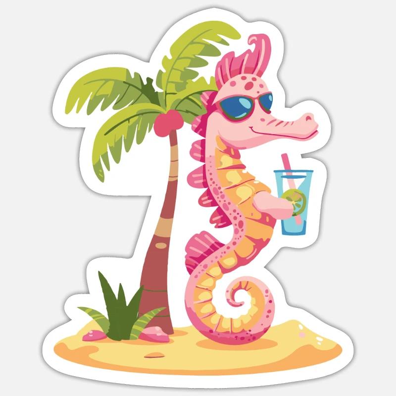 Seepferd Sommer Strand Comic - Sticker Größe S (10 x 10 cm) - Mattweiß
