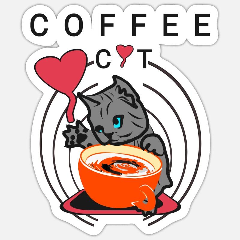 Chat du café - Sticker taille S (10 x 10 cm) - blanc mat