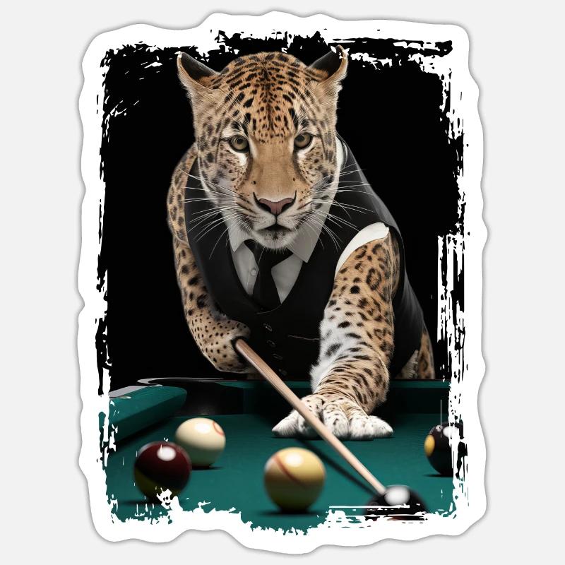 Leopard spielt Billard Geschenk - Sticker Größe S (10 x 10 cm) - Mattweiß