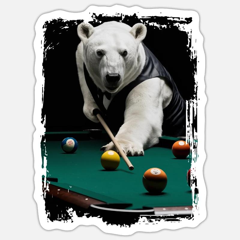Eisbär spielt Billard Geschenk Sticker Größe S (10 x 10 cm)