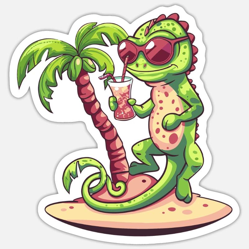 Chameleon Summer Beach Comic - Sticker size S (10 x 10 cm) - white matte