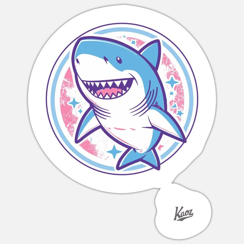 Requin drôle amical - Sticker taille S (10 x 10 cm) - blanc mat