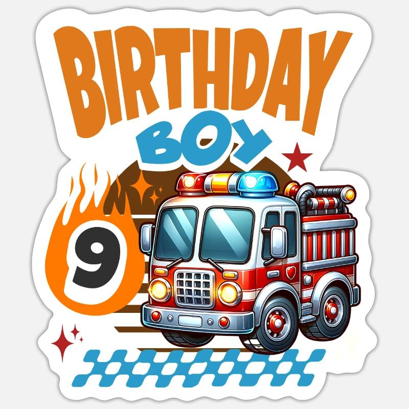 9th Birthday Fire Brigade - Sticker size S (10 x 10 cm) - white matte