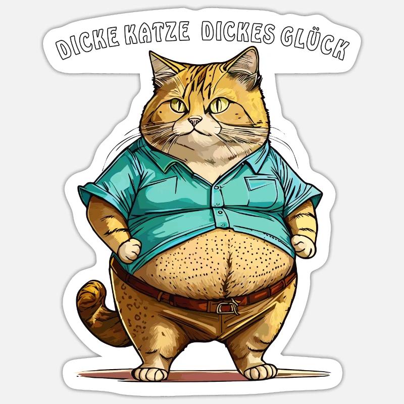 DICKE KATZE DICKES GLÜCK - Sticker Größe S (10 x 10 cm) - Mattweiß