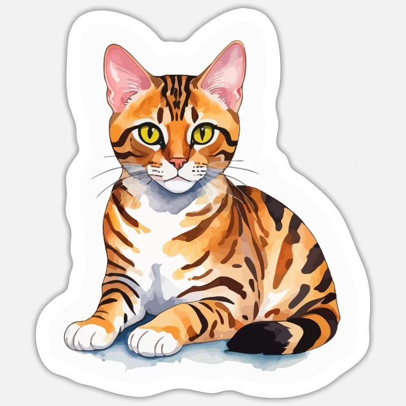 Chat du Bengale Aquarelles - Sticker taille S (10 x 10 cm) - blanc mat