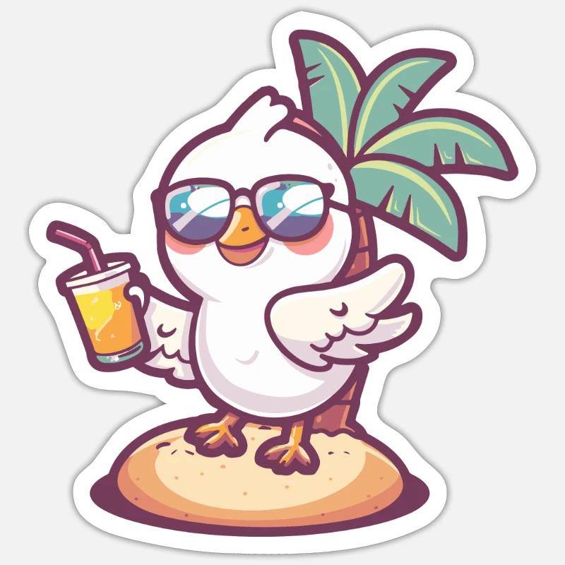 Taube Vogel Sommer Strand Comic - Sticker Größe S (10 x 10 cm) - Mattweiß