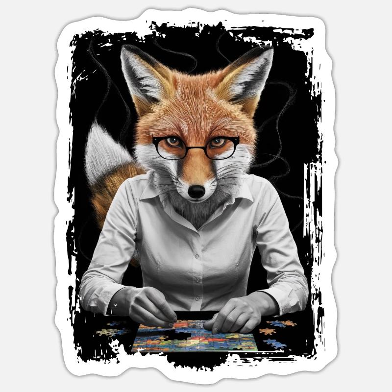 Fuchs spielt Puzzle Geschenk - Sticker Größe S (10 x 10 cm) - Mattweiß
