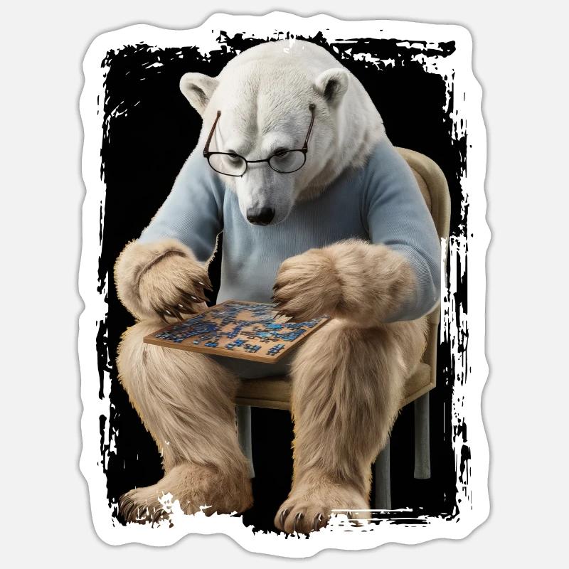 Eisbär spielt Puzzle Geschenk - Sticker Größe S (10 x 10 cm) - Mattweiß