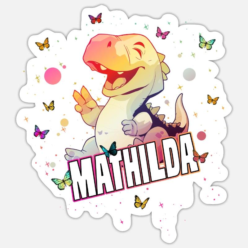 MATHILDA - Schöner MÄDCHEN Name mit süßem DINO Sticker Größe S (10 x 10 cm)