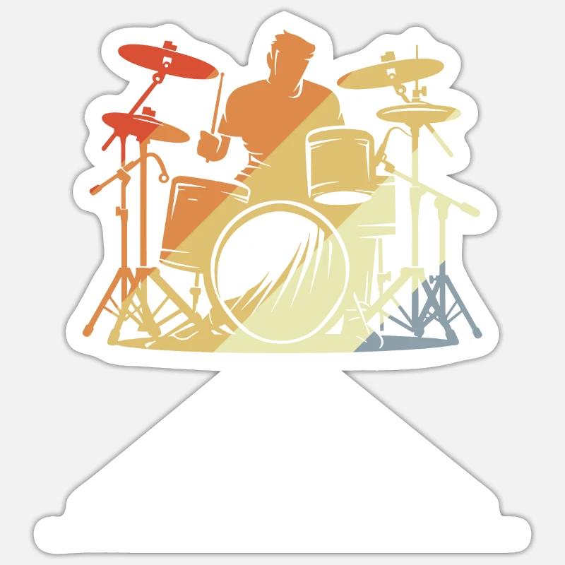 Batteur Style Rétro - Sticker taille S (10 x 10 cm) - blanc mat