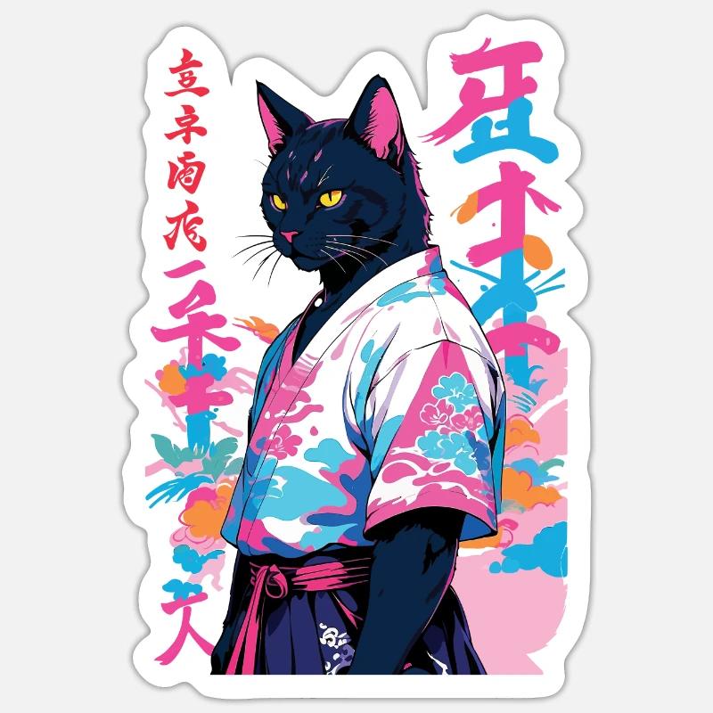 Samurai Cat Vaporwave Aesthetic Samurai Art Sticker size S (10 x 10 cm)