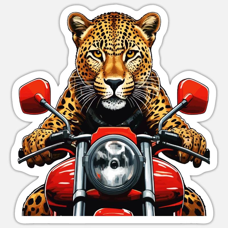 LEOPARD MOTORRAD - Sticker Größe S (10 x 10 cm) - Mattweiß