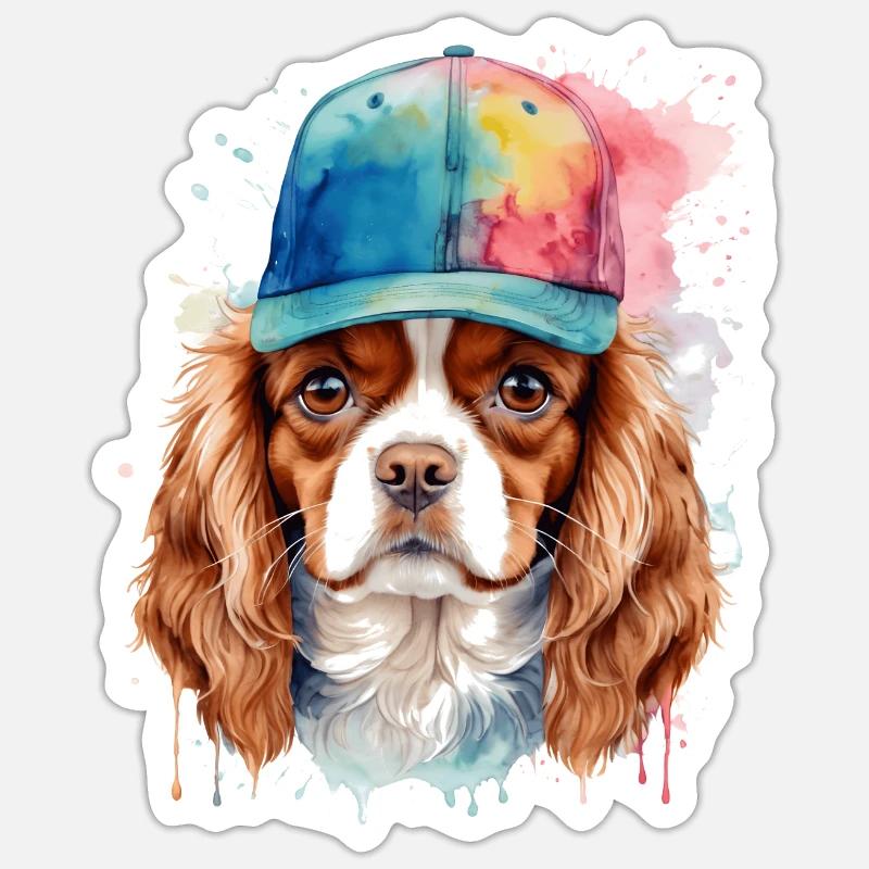 Cavalier King Charles Spaniel Snapback Cap Hund - Sticker Größe S (10 x 10 cm) - Mattweiß