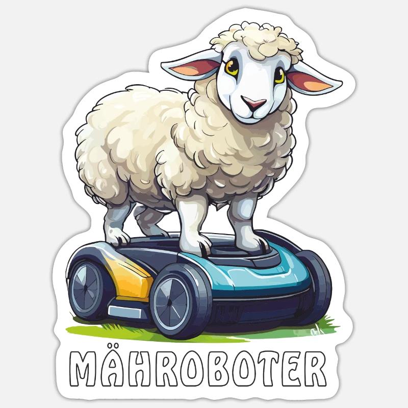 SHEEP ROBOTIC LAWNMOWER - Sticker size S (10 x 10 cm) - white matte