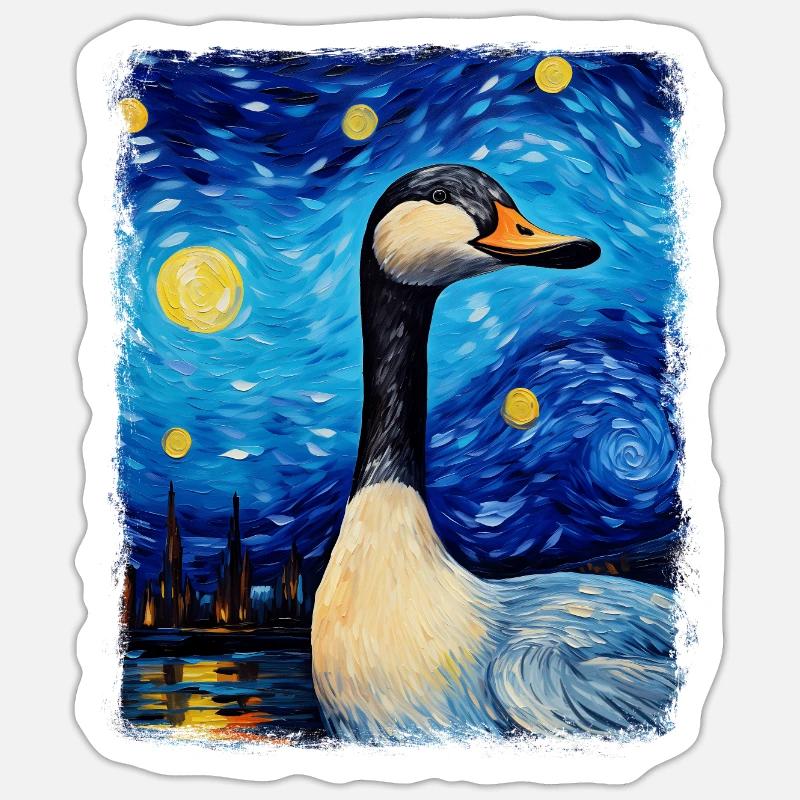 Gans Gänse Ente Sternennacht Gemälde Sticker Größe S (10 x 10 cm)