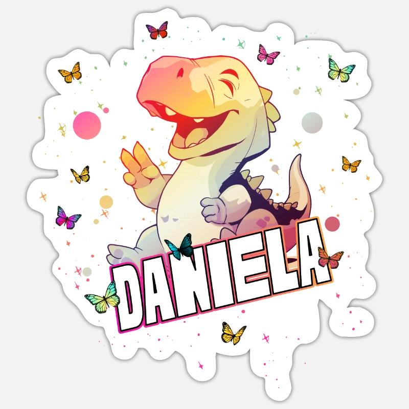 DANIELA - Schöner MÄDCHEN Name mit süßem DINO Sticker Größe S (10 x 10 cm)