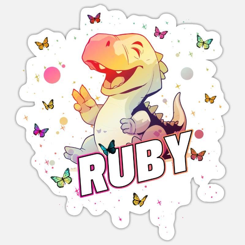 RUBY - Beau nom de FILLE avec un mignon DINO Sticker taille S (10 x 10 cm)
