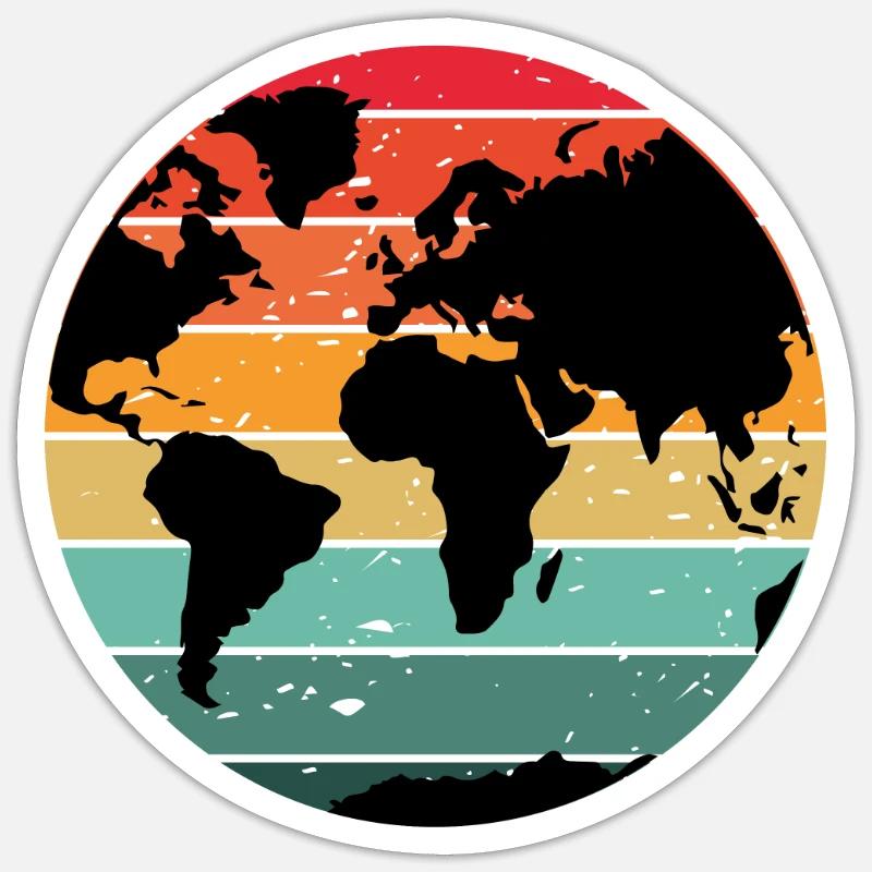 Conception de carte du monde rétro colorée - Sticker taille S (10 x 10 cm) - blanc mat