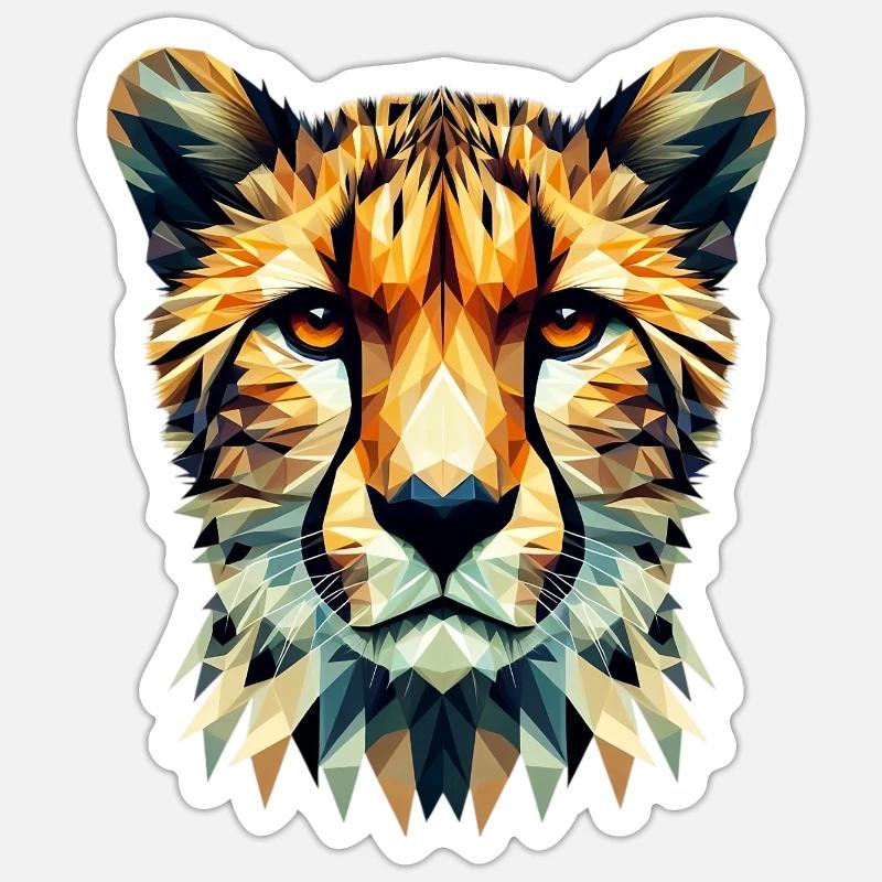 Polygonaler Gepard - Sticker Größe S (10 x 10 cm) - Mattweiß