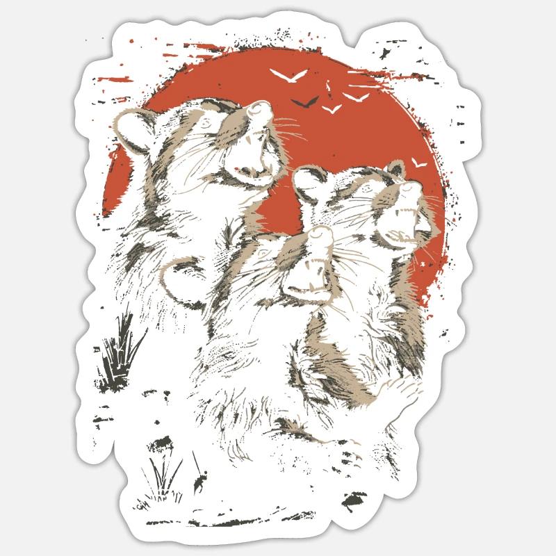 3 ratons laveurs lune drôle de ratons laveurs conception graphique - Sticker taille S (10 x 10 cm) - blanc mat