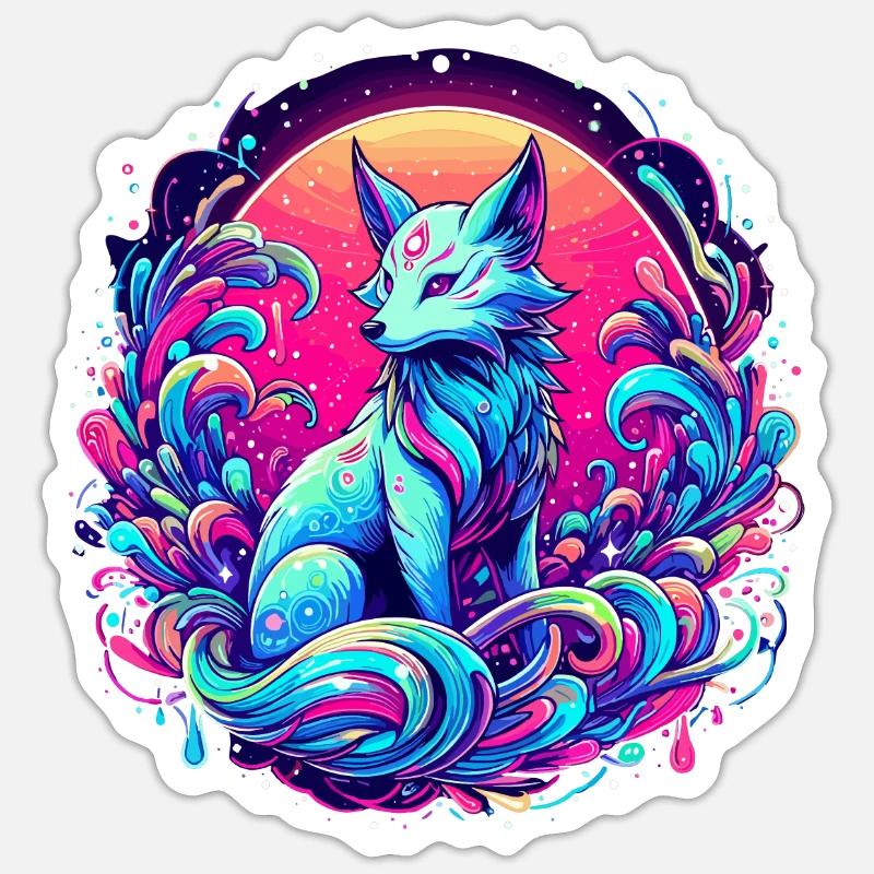 Fox Art Psychedelic - Sticker size S (10 x 10 cm) - white matte