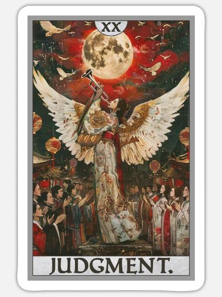 Tarotkarten Tarotkarte 20 Judgment Gericht - Sticker Größe S (10 x 10 cm) - Mattweiß