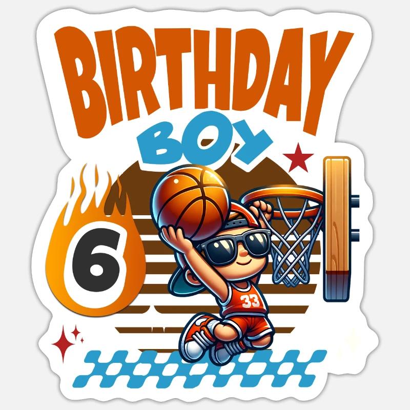 Festa di compleanno per bambini di 6 ° compleanno di basket - Sticker formato S (10 x 10 cm) - bianco opaco