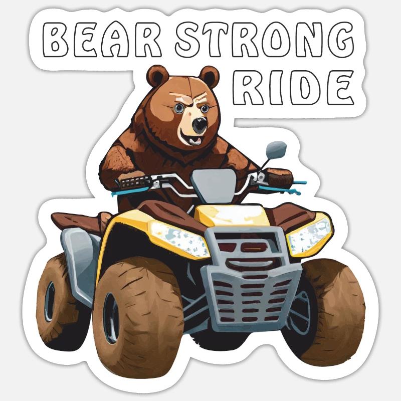 QUAD BEAR STRONG RIDE - Sticker Größe S (10 x 10 cm) - Mattweiß