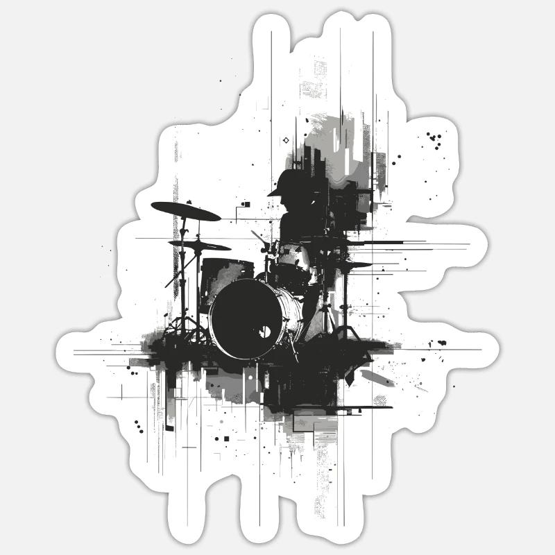 Drumkit Zeichnung - Sticker Größe S (10 x 10 cm) - Mattweiß