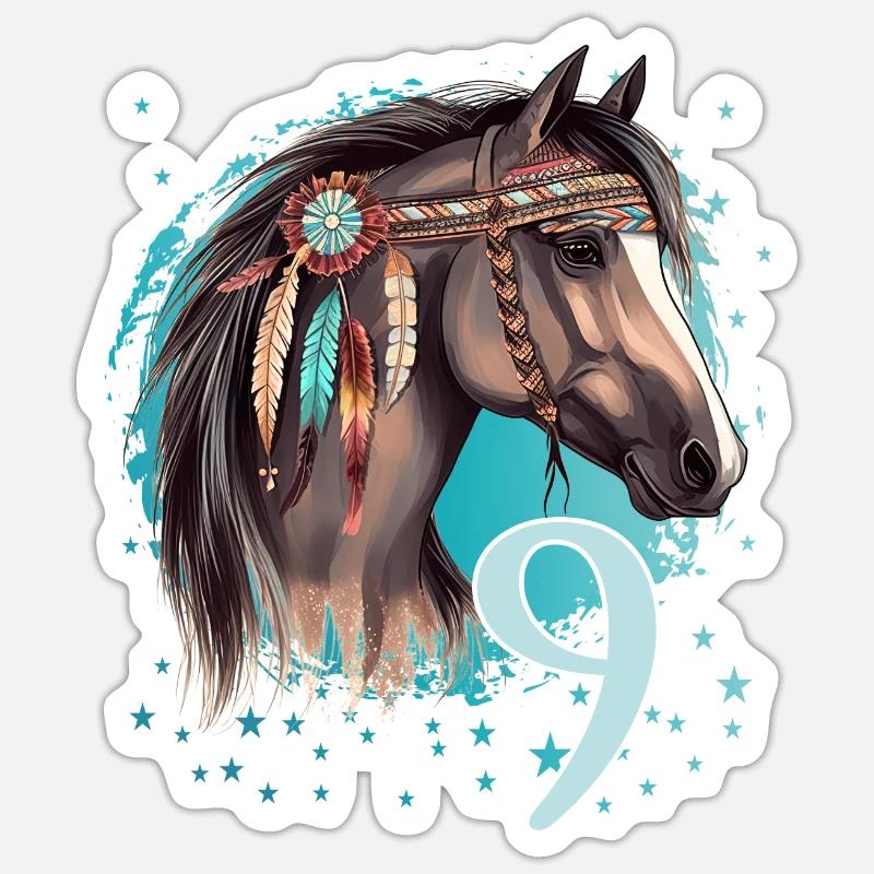 Geburtstag 9 Mädchen Pferd Reiten Stall Neun 9 Jah - Sticker Größe S (10 x 10 cm) - Mattweiß