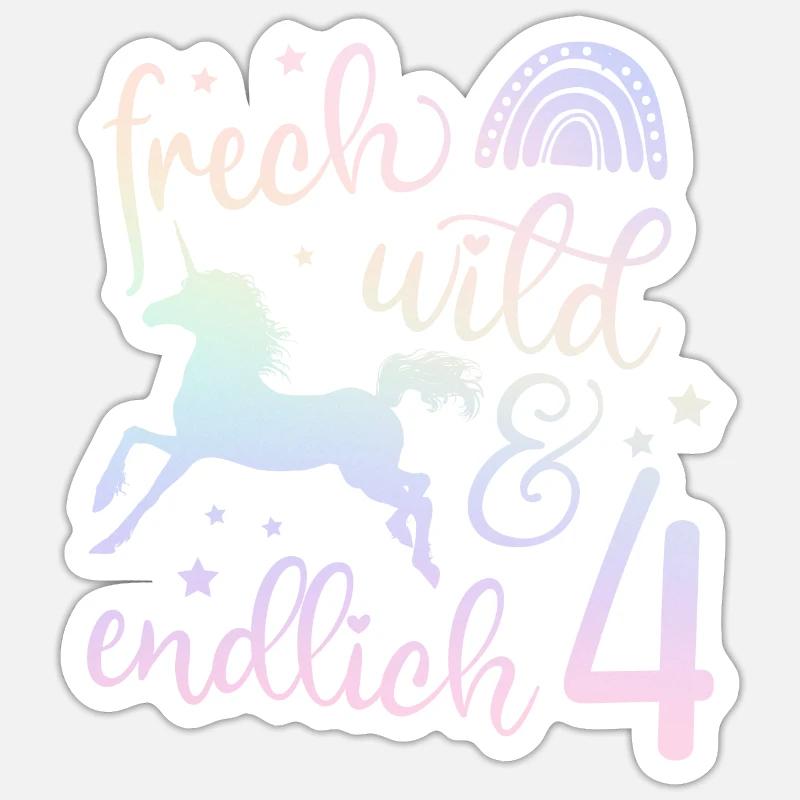 Geburtstag 4 Einhorn Vierter Geburtstag Mädchen 4 Sticker Größe S (10 x 10 cm)