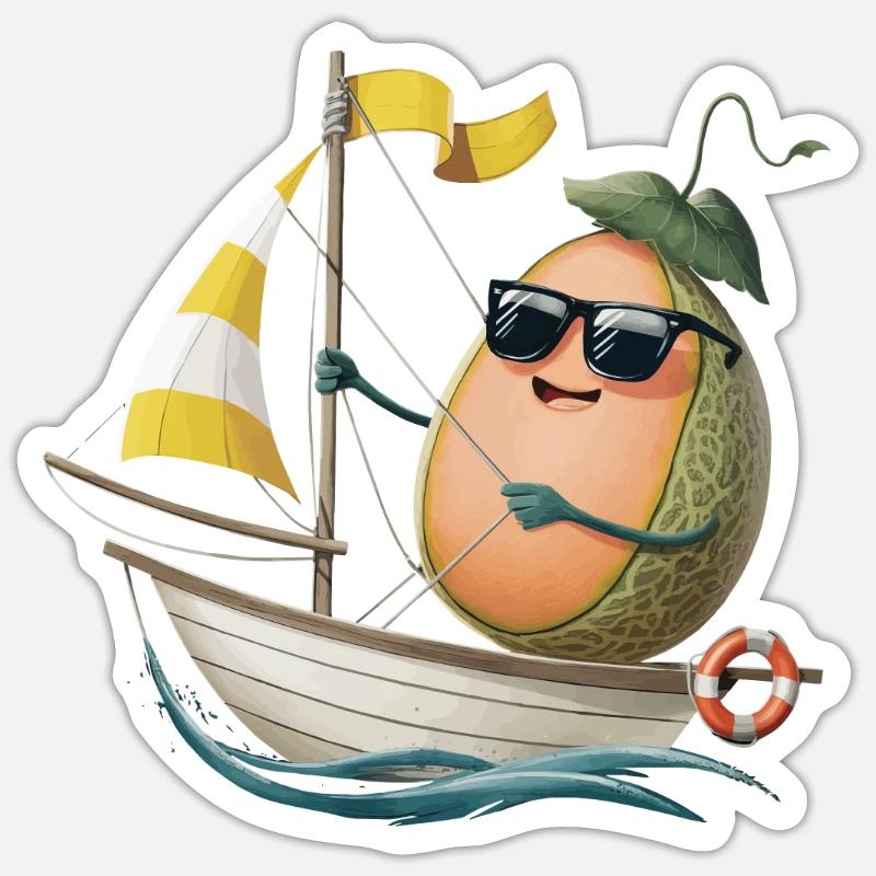 Obstmelone Bootfahren Geschenk Sticker Größe S (10 x 10 cm)