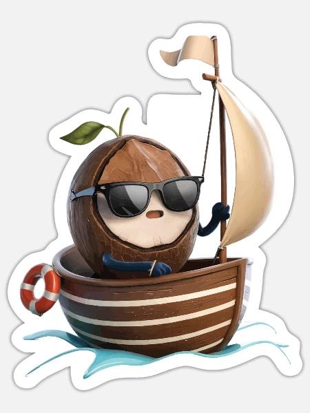 Obst Kokosnuss Bootfahren Geschenk - Sticker Größe S (10 x 10 cm) - Mattweiß