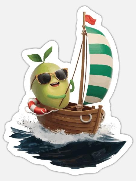 Frucht Guave Bootfahren Geschenk - Sticker Größe S (10 x 10 cm) - Mattweiß