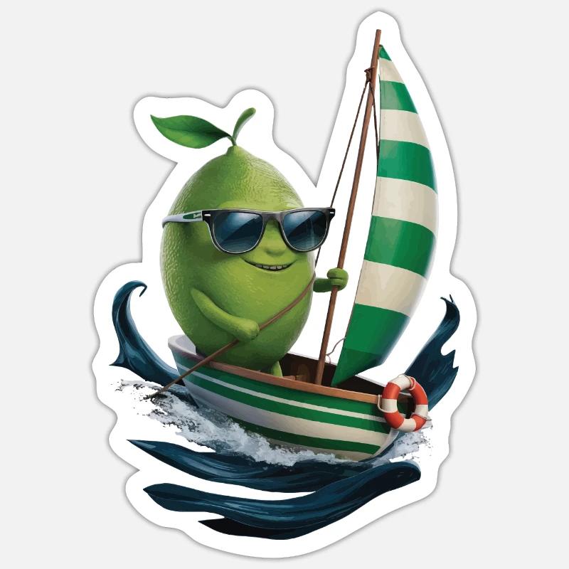Frucht Limette Bootfahren Geschenk - Sticker Größe S (10 x 10 cm) - Mattweiß