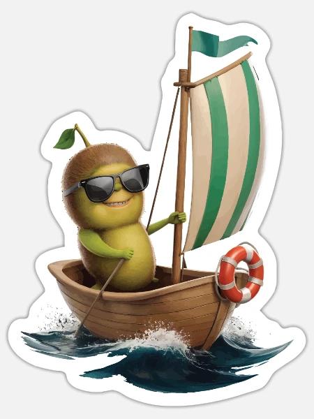 Frucht Kiwi Bootfahren Geschenk - Sticker Größe S (10 x 10 cm) - Mattweiß