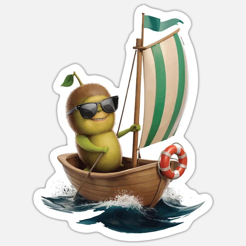 Frucht Kiwi Bootfahren Geschenk - Sticker Größe S (10 x 10 cm) - Mattweiß