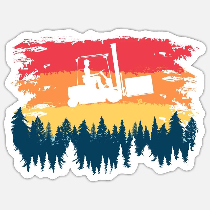 Gabelstaplerfahrer. Retro-Gabelstaplerfahrer - Sticker Größe S (10 x 10 cm) - Mattweiß