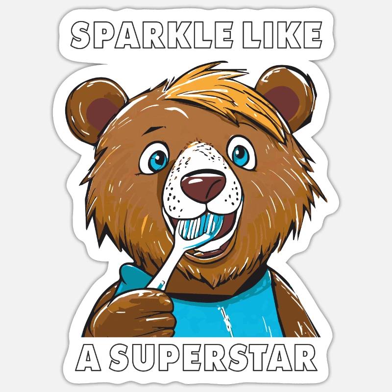 L’OURS BRILLE COMME UNE SUPERSTAR - Sticker taille S (10 x 10 cm) - blanc mat