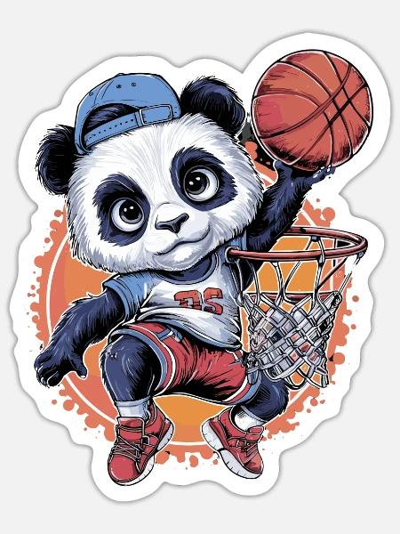 Cooler Basketball-Panda beim Slam Dunk - Sticker Größe S (10 x 10 cm) - Mattweiß