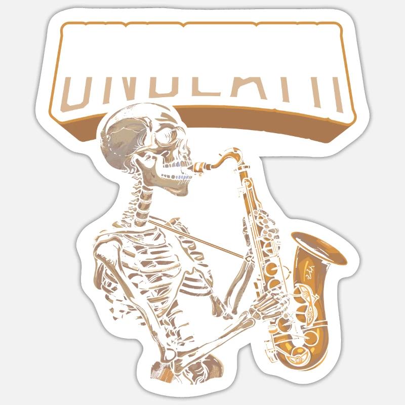 Saxophone Saxophone Skeleton Undeath - Sticker size S (10 x 10 cm) - white matte