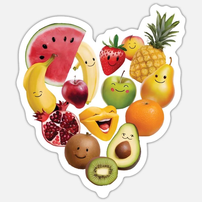 Fruchtcollage Herz Geschenk - Sticker Größe S (10 x 10 cm) - Mattweiß
