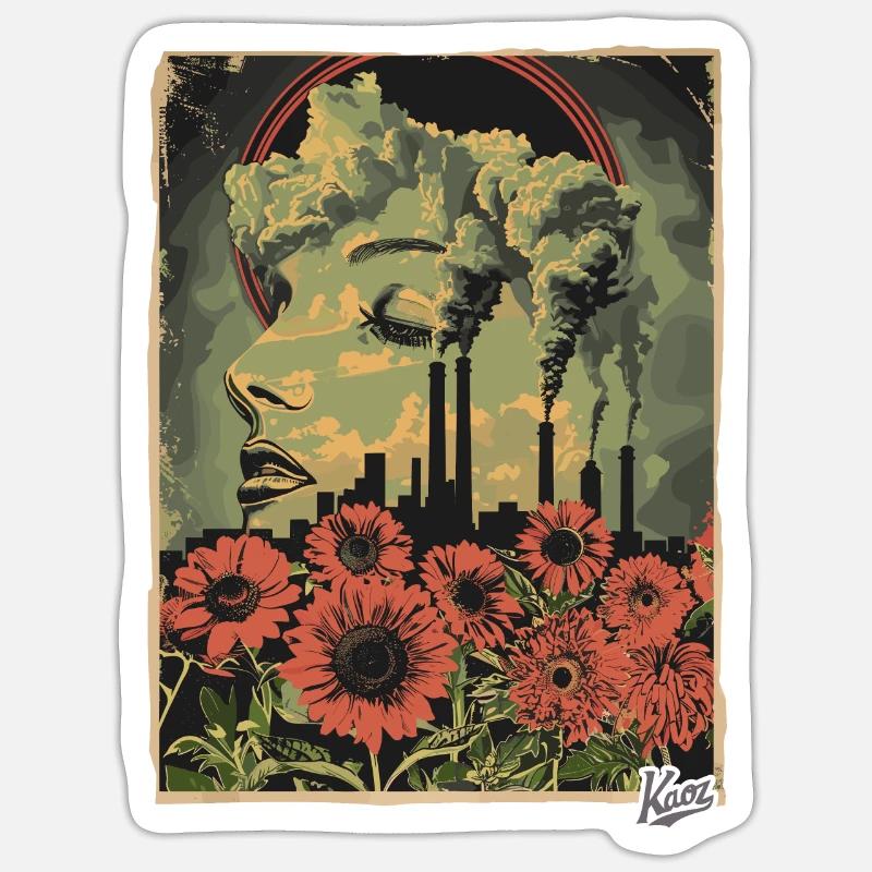 Propaganda Style industrielle Blumen - Sticker Größe S (10 x 10 cm) - Mattweiß