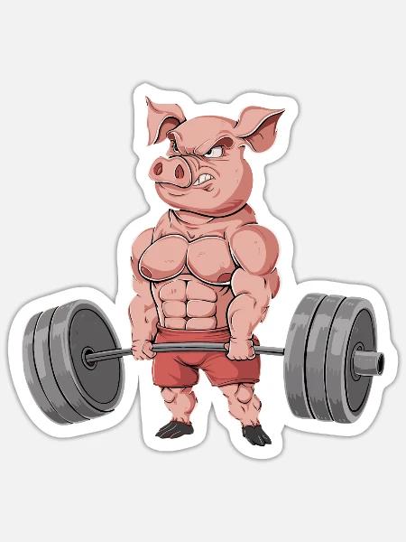 Schwein Gewichtheben Fitness-Studio - Sticker Größe S (10 x 10 cm) - Mattweiß