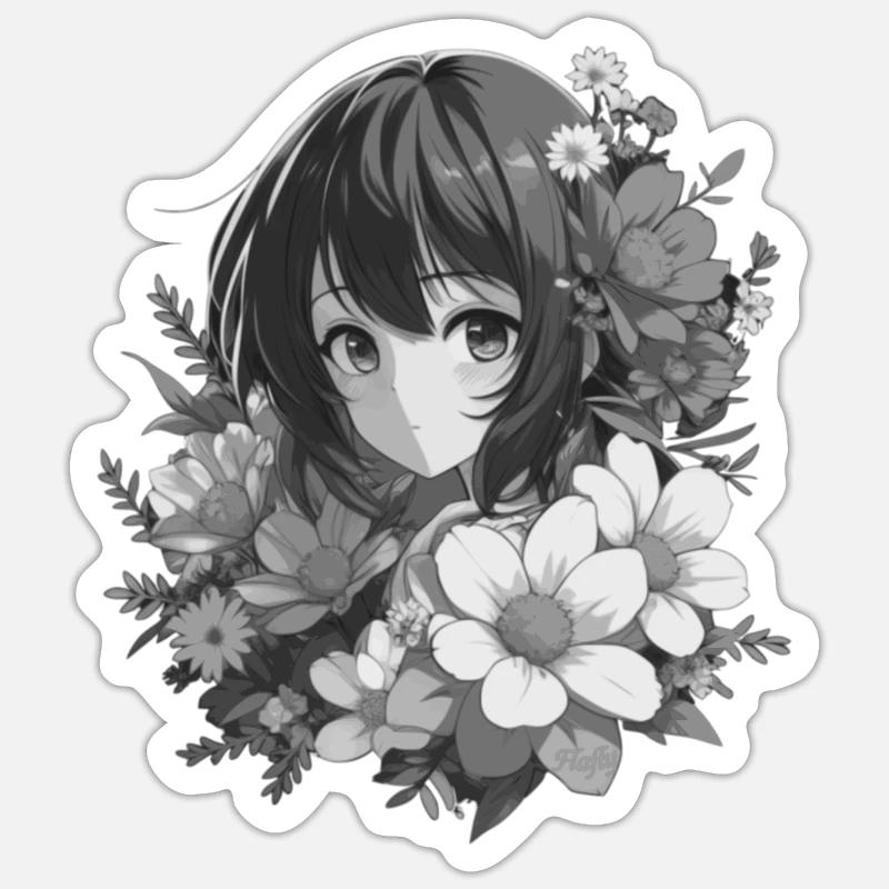 Mädchen mit Blumen 🌸 - 2 - Sticker Größe S (10 x 10 cm) - Mattweiß
